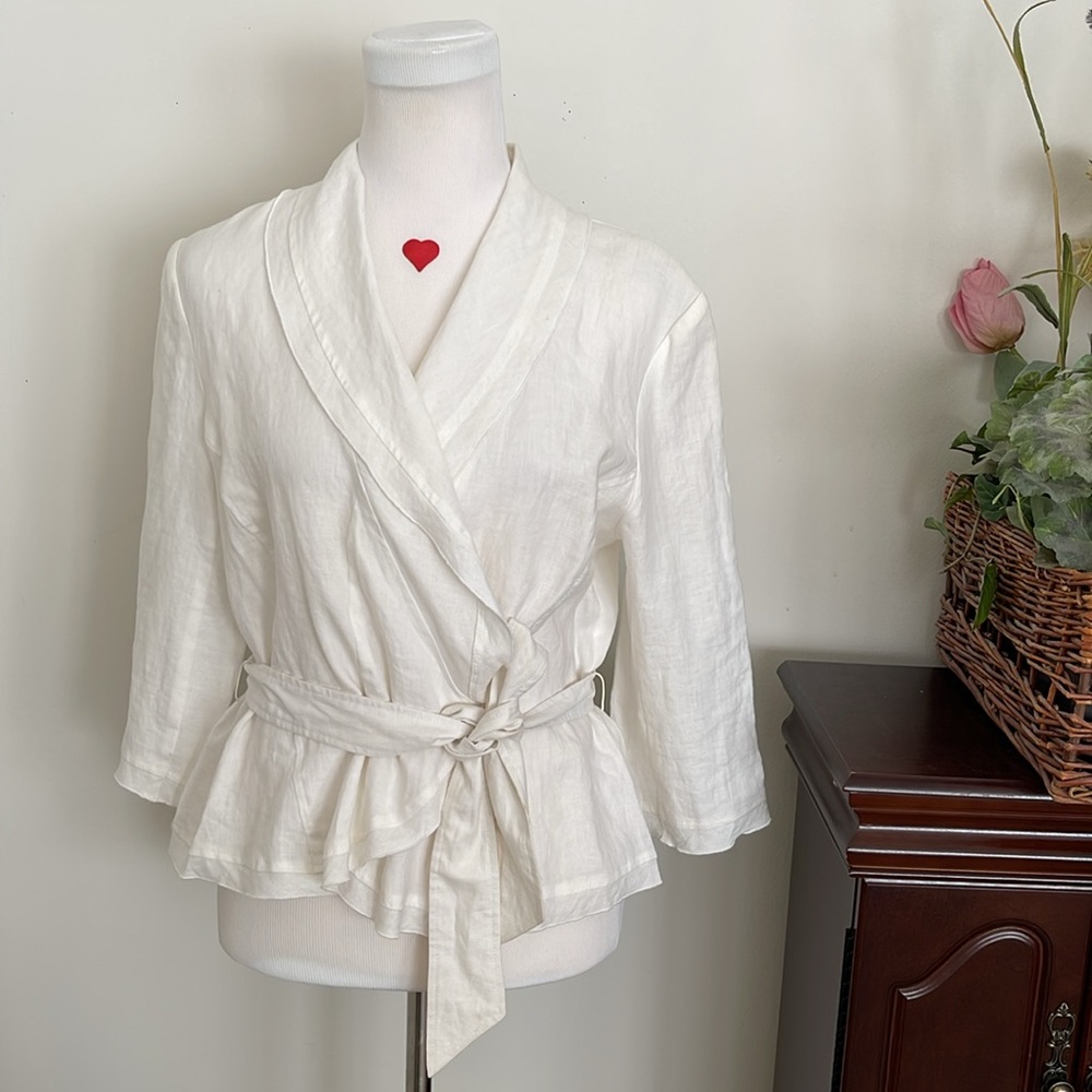 Grace Elements All Linen Wrap Blouse Jacket With … - image 2